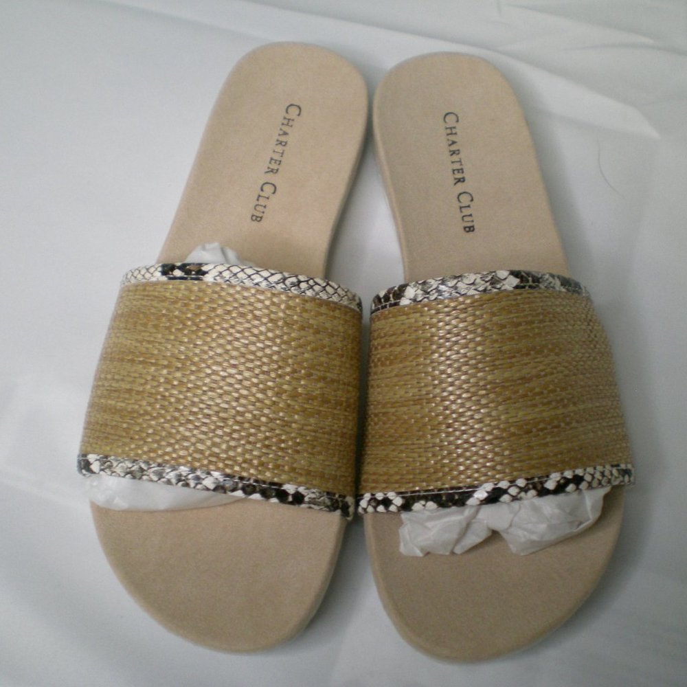 CHARTER CLUB 💥 Beyso Flat Sandals Women's Shoes, Sand Rafia (Size: 5)